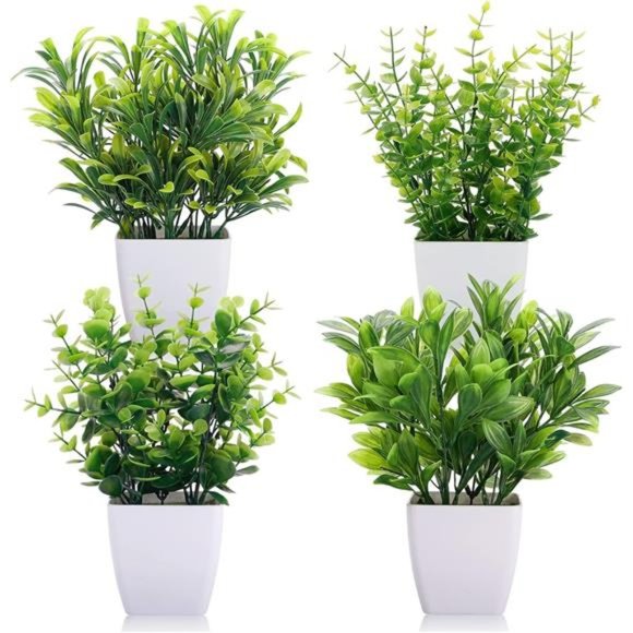 Set of 4Artificial Plants Fake Mini Potted Plant Small Greenery Decor for Indoor - Picture 1 of 6